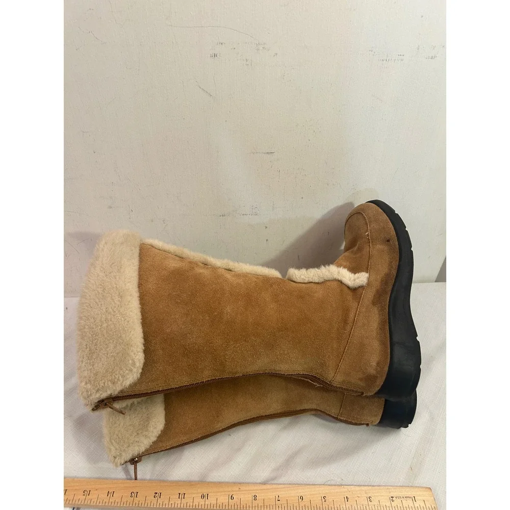 Unbranded Suede Faux Fur Trim Mid Calf Boots 9 Tan Winter Shoes Women